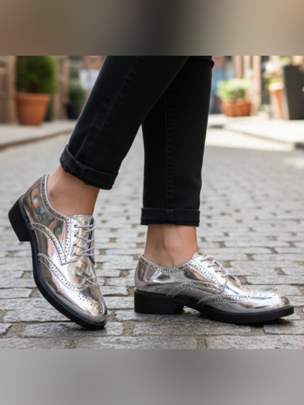 NWT- Nine West ‘Studey’ Mirrored Silver Oxford / Brogue